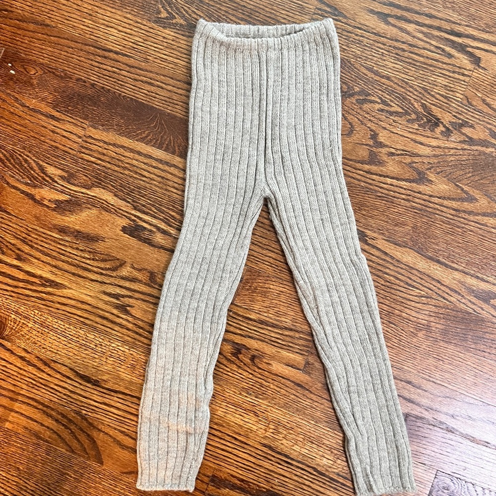 Oeuf Ribbed Knit Kids Alpaca Leggings Oatmeal Size 6